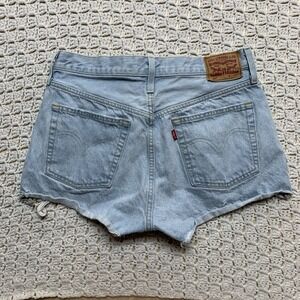 Levis Strauss 501 Cutoff Jean Shorts Womens W30 Blue Denim Button Fly Distressed